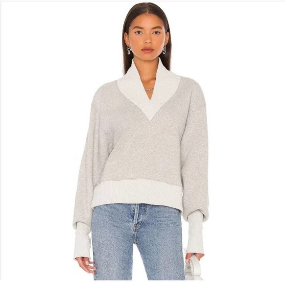 Agolde Klara Extended V-Neck Sweatshirt Heather Grey Medium